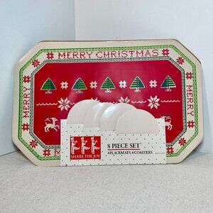 Vintage Town & Country Merry Christmas Vinyl Placemats Coasters Set Traditional